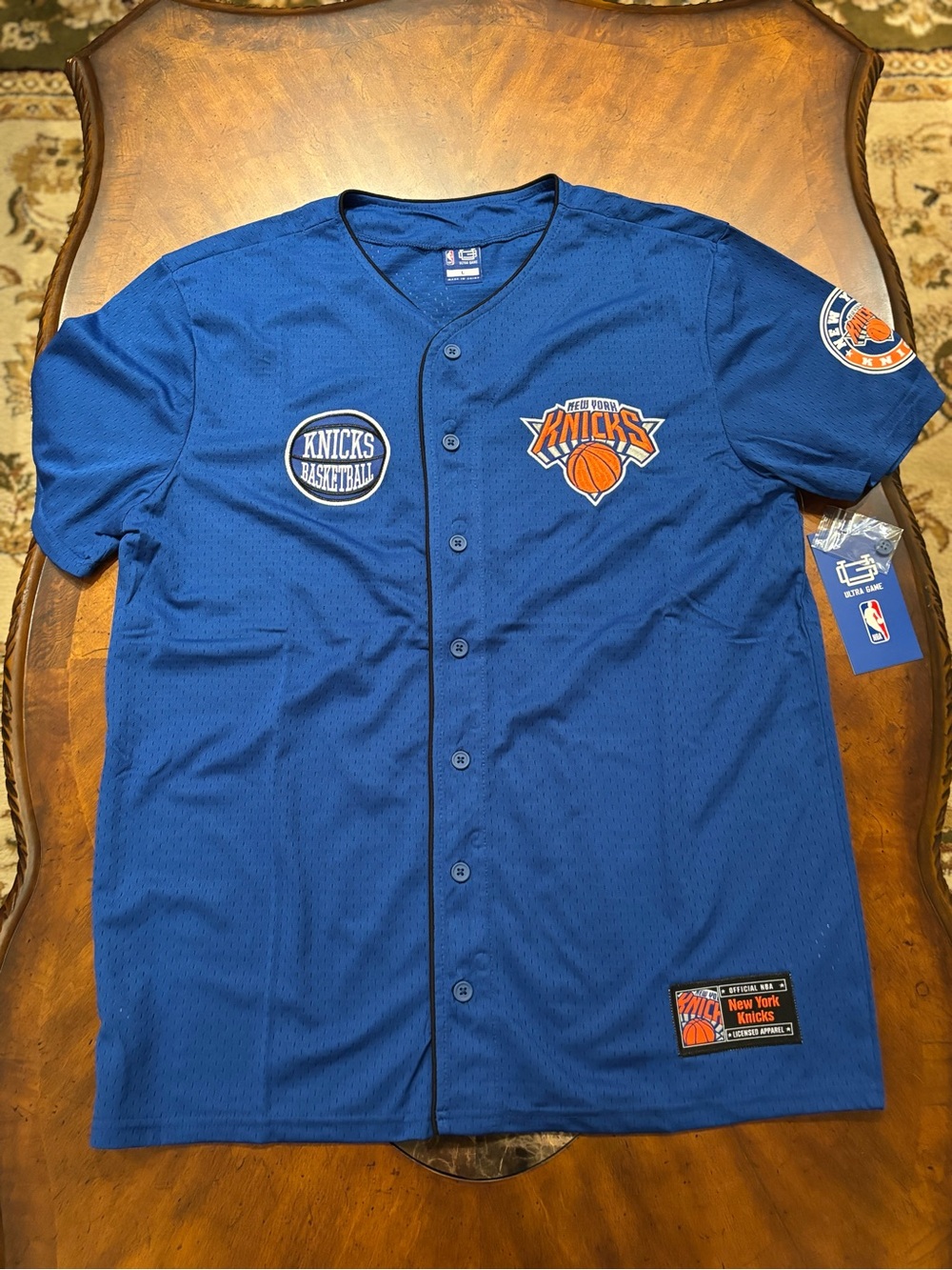 New York Knicks Ultra Game Official NBA Button-Up Jersey Size Large